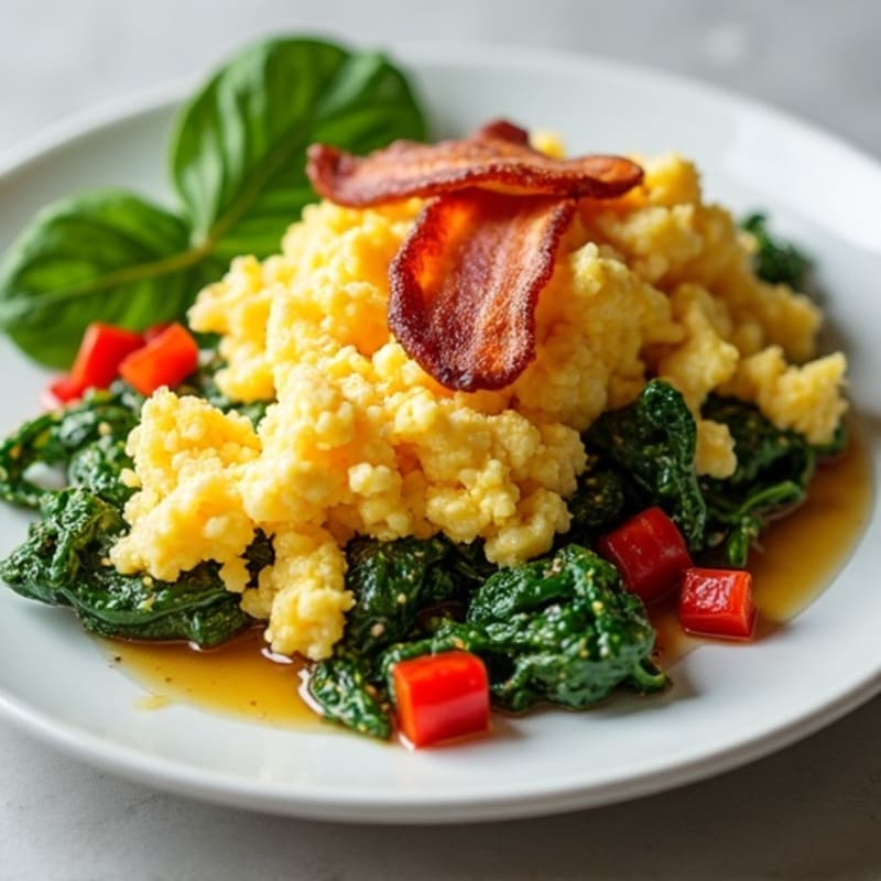 Cottage Cheese Scramble with Spinach and Turkey Bacon