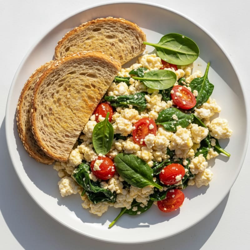 Egg White and Cottage Cheese Scramble with Spinach and Tomatoes