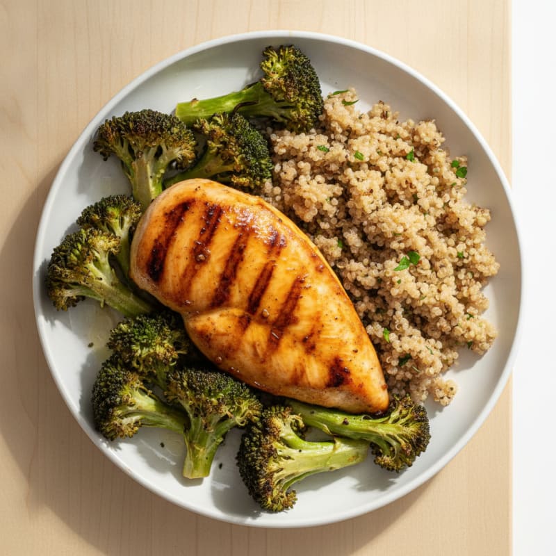 Grilled Chicken Breast with Roasted Broccoli and Quinoa