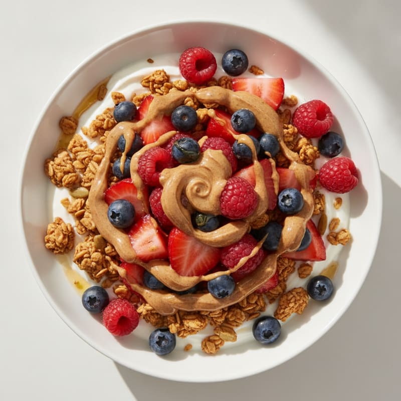 Creamy Greek Yogurt Bowl with Mixed Berries and Almond Butter