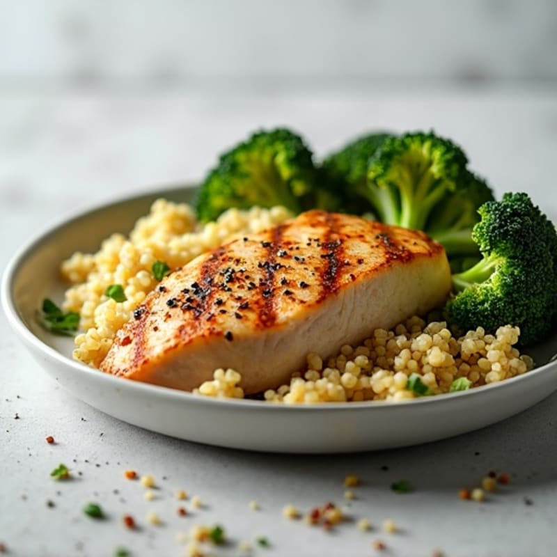 Grilled Chicken Breast with Quinoa and Roasted Broccoli