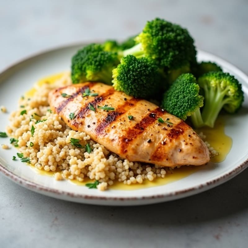 Grilled Chicken Breast with Quinoa and Steamed Broccoli