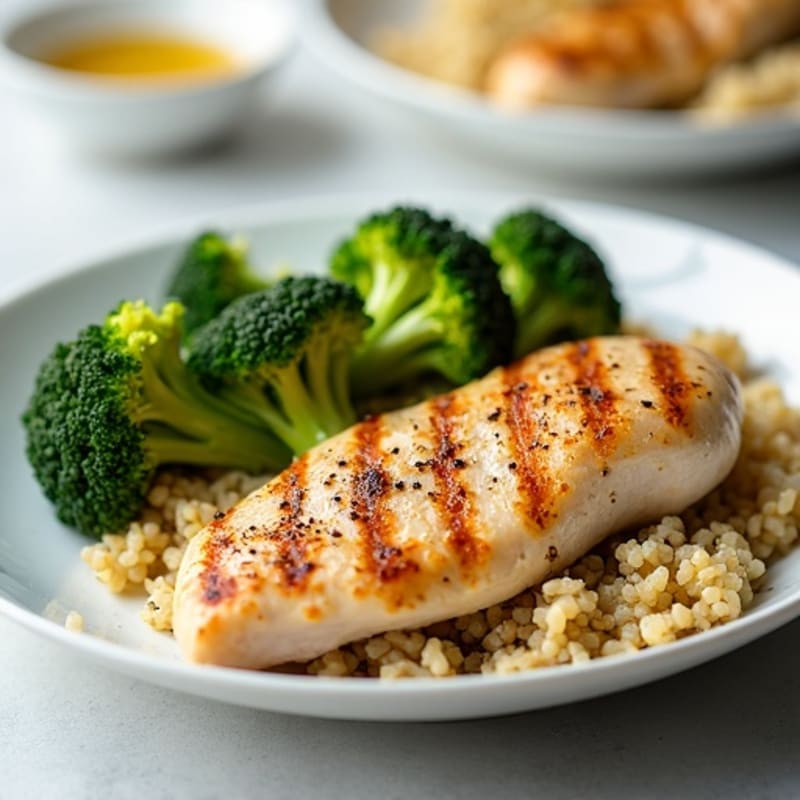 Grilled Chicken Breast with Quinoa and Roasted Broccoli