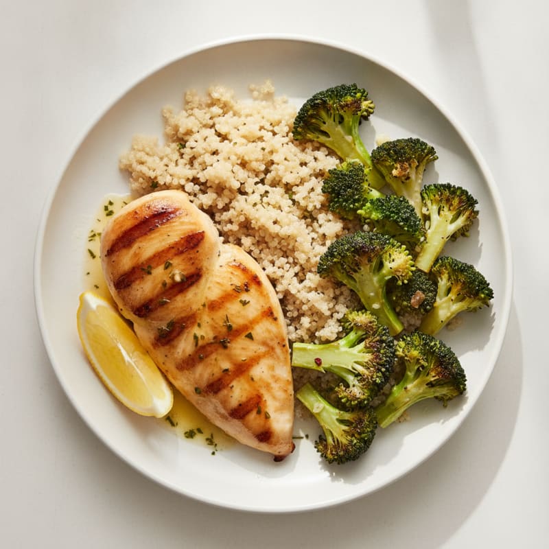 Grilled Chicken Breast with Quinoa and Roasted Broccoli