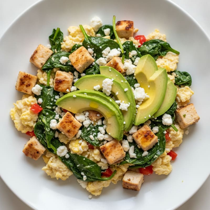 Scrambled Egg Whites with Spinach and Grilled Chicken