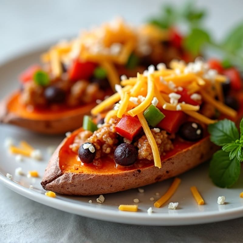 Crispy Loaded Sweet Potato Skins with Turkey Chili
