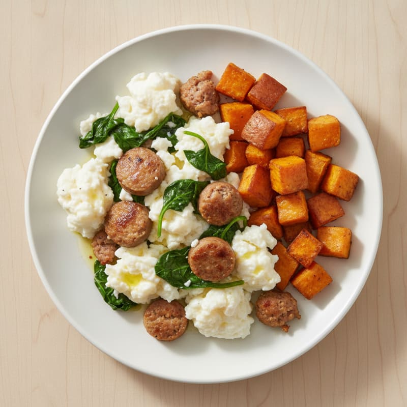 Egg White Scramble with Turkey Sausage and Spinach