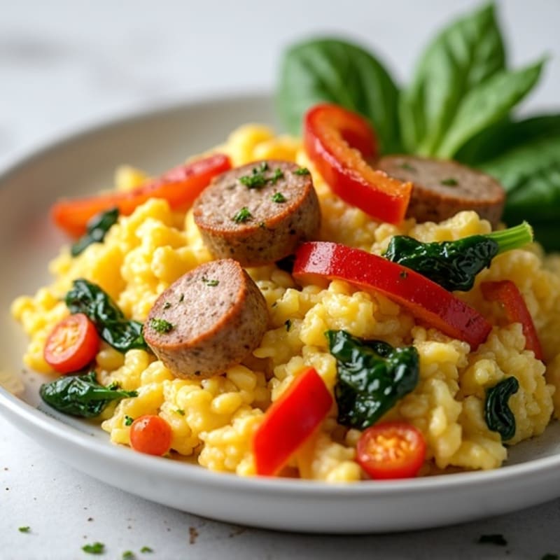 Savory Turkey Sausage and Crispy Vegetable Egg White Scramble