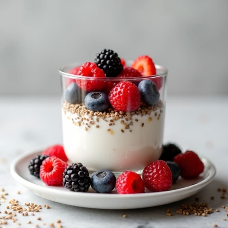 Greek Yogurt Protein Parfait with Mixed Berries and Chia Seeds