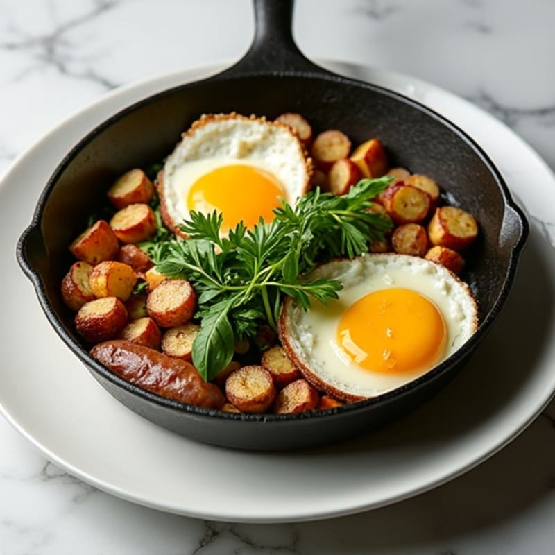 Savory Turkey Sausage and Egg Skillet with Crispy Potatoes and Fresh Greens