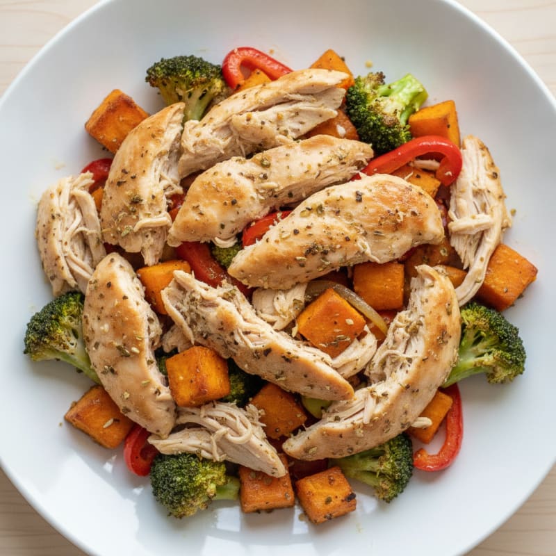 Shredded Chicken with Roasted Vegetables