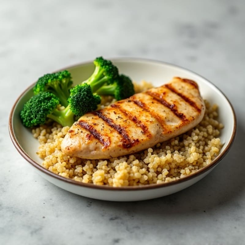 Grilled Chicken Breast with Steamed Broccoli and Quinoa