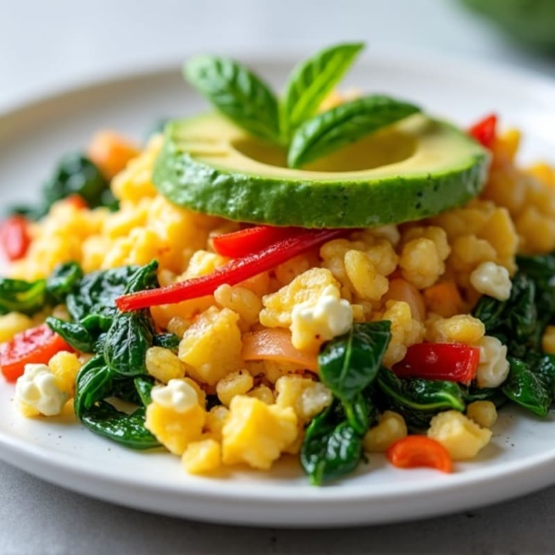 Egg White Veggie Scramble with Cottage Cheese and Fresh Spinach