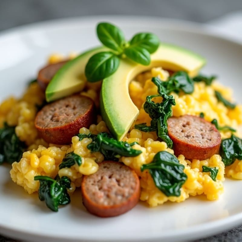 Egg White and Turkey Sausage Scramble with Spinach