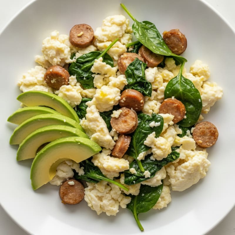 Egg White Scramble with Turkey Sausage and Spinach