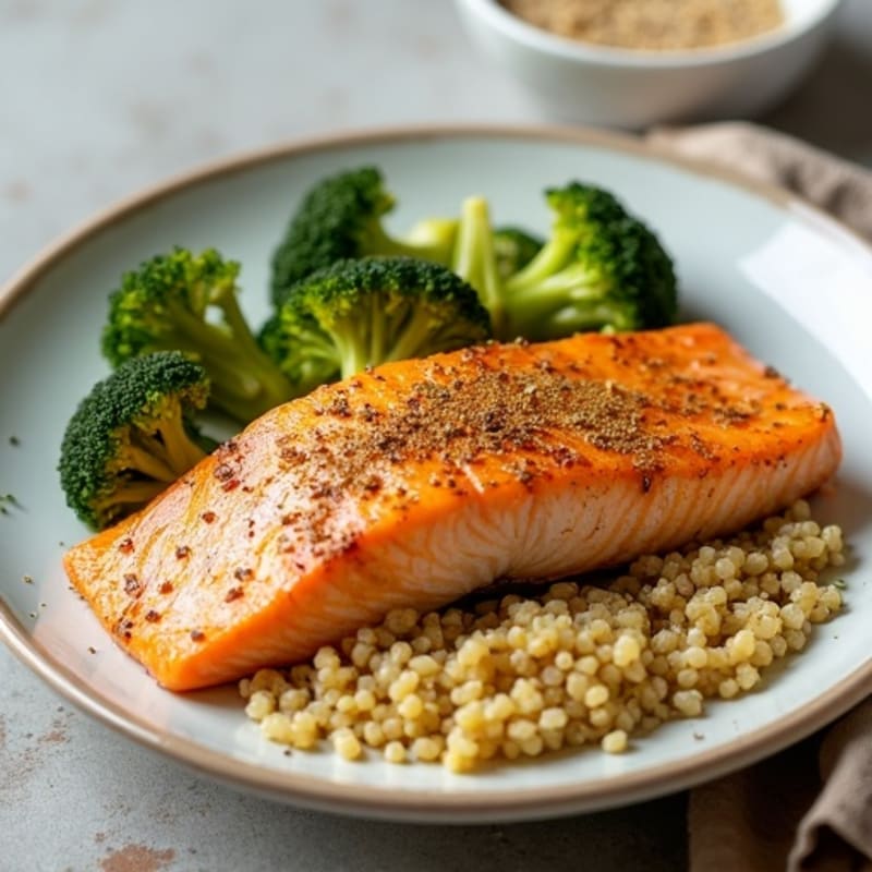 Turmeric-Spiced Salmon with Crispy Roasted Broccoli and Quinoa