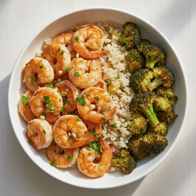 Garlic Herb Shrimp with Roasted Broccoli and Quinoa