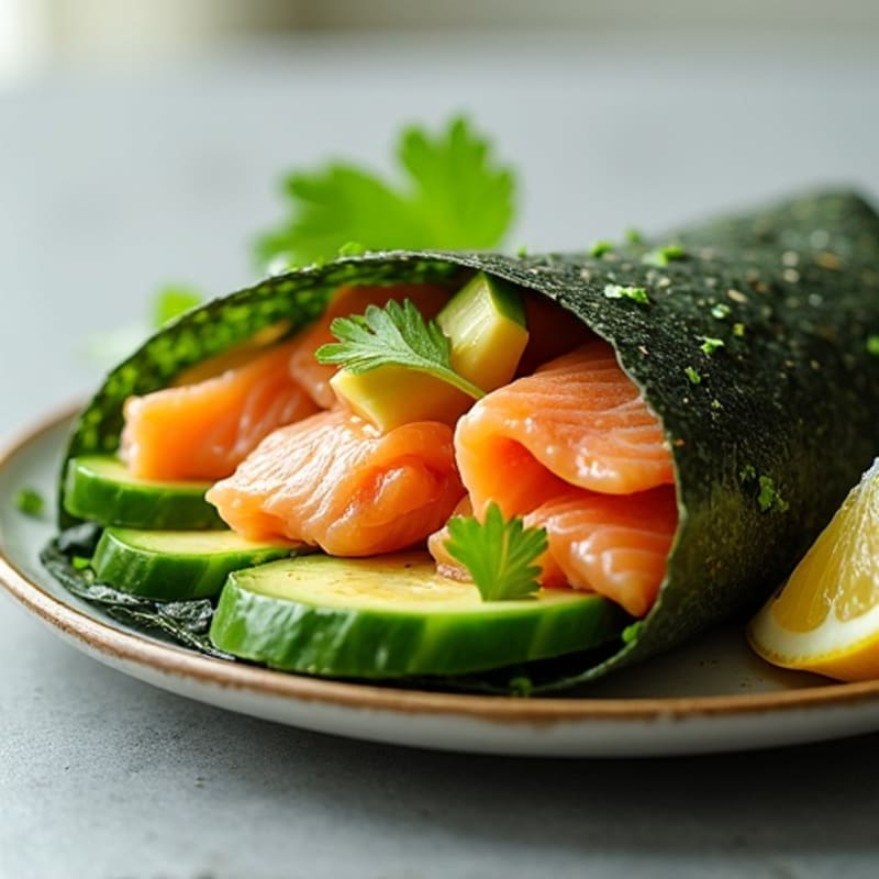 Fresh Salmon, Avocado, and Crisp Cucumber Nori Wraps