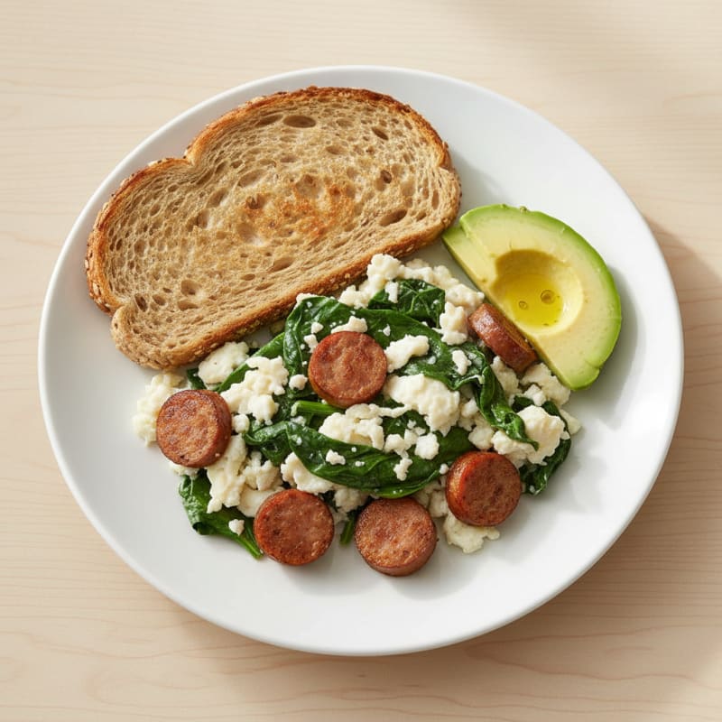 Egg White and Spinach Scramble with Turkey Sausage