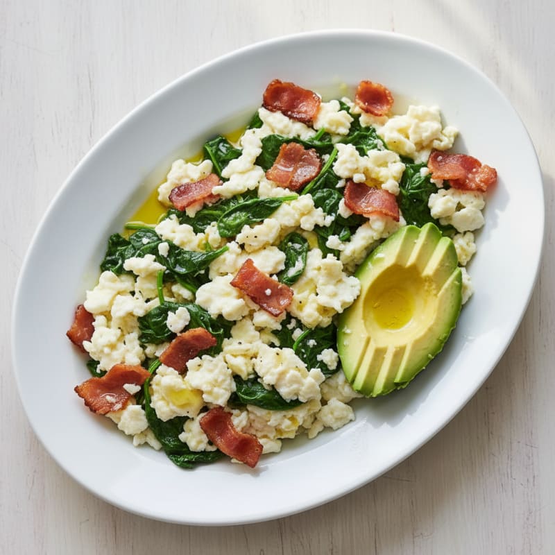 Egg White Scramble with Spinach and Turkey Bacon