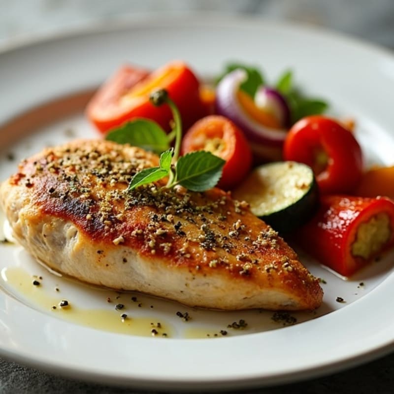 Herb-Crusted Pan Seared Chicken with Roasted Vegetables