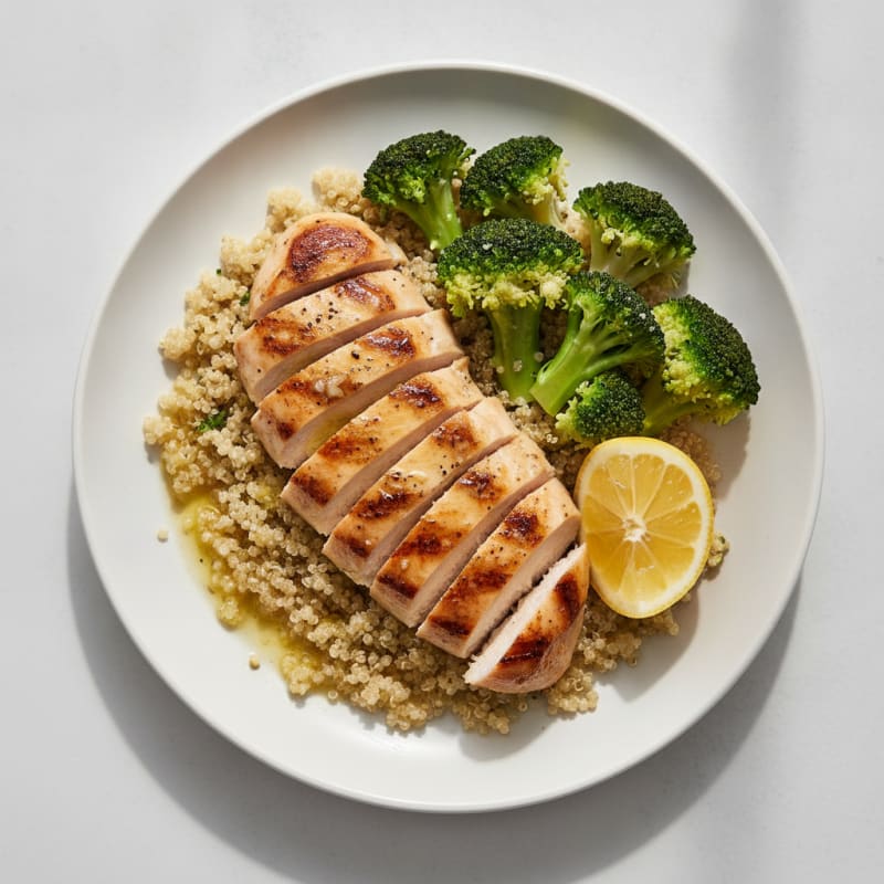 Grilled Chicken Breast with Quinoa and Steamed Broccoli