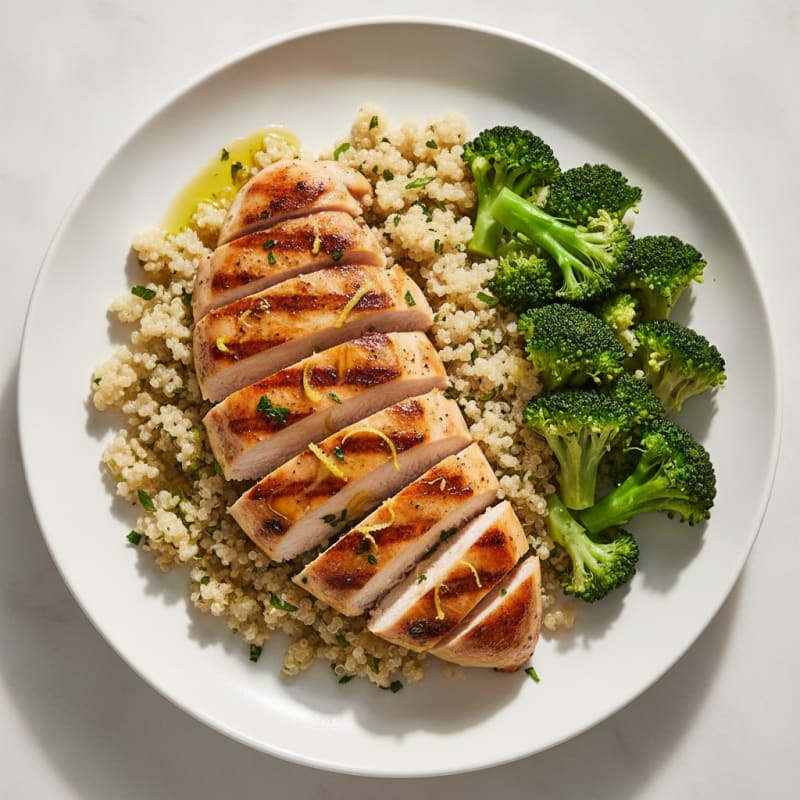 Grilled Chicken Breast with Quinoa and Steamed Broccoli