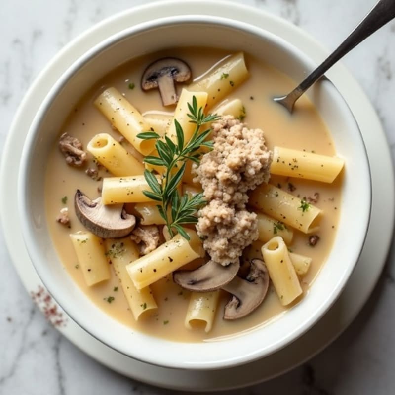 Creamy Turkey Mushroom Pasta Soup