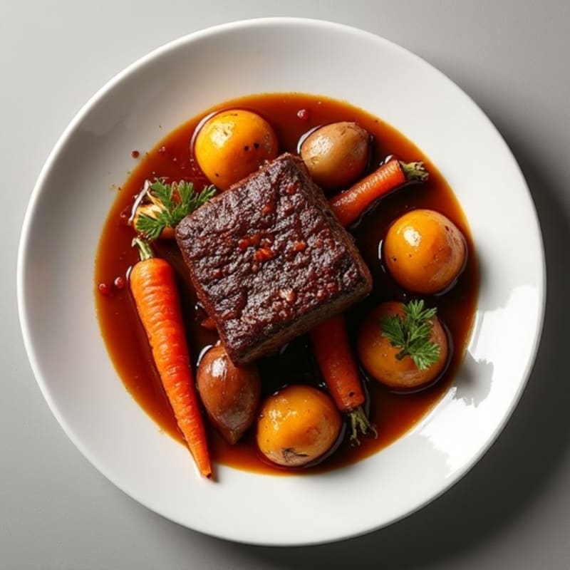 Garlic-Red Wine Braised Short Ribs with Root Vegetables