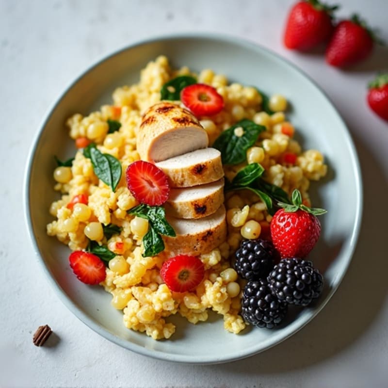 Egg White Veggie Scramble with Grilled Chicken