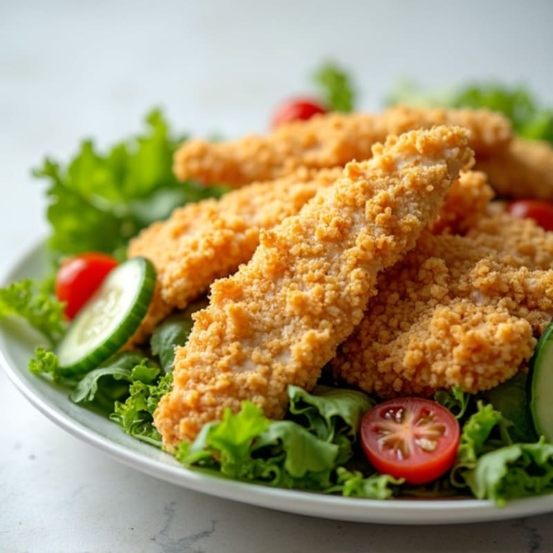 Crispy Chicken and Fresh Greens Salad with Creamy Lemon Dressing