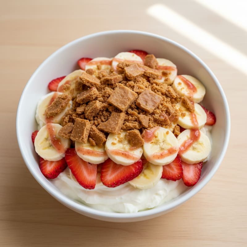Strawberry Banana Protein Yogurt Parfait with Crumbled Protein Bar