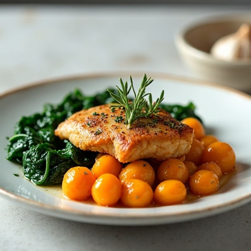 Sweet Potato Gnocchi with Herb-Roasted Chicken and Sautéed Greens