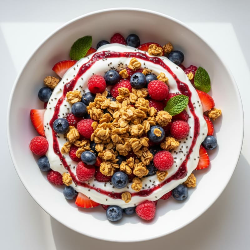 Creamy Greek Yogurt Parfait with Mixed Berries and Protein Granola