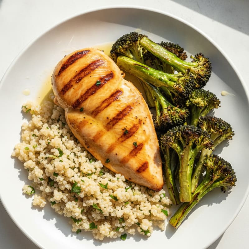 Grilled Chicken Breast with Quinoa and Roasted Broccoli