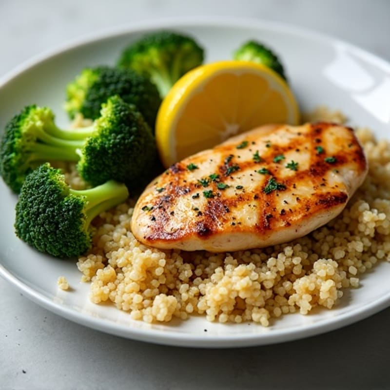 Grilled Chicken Breast with Roasted Broccoli and Quinoa