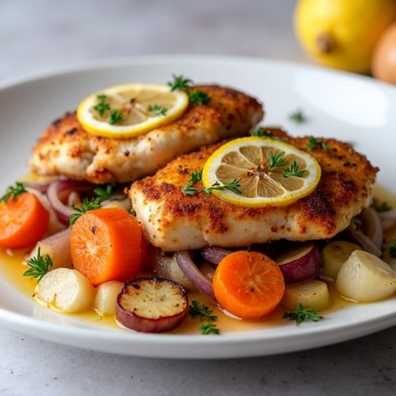 Crispy Lemon Herb Chicken Thighs with Roasted Root Vegetables