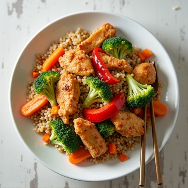Crispy Chicken and Veggie Brown Rice Stir-Fry