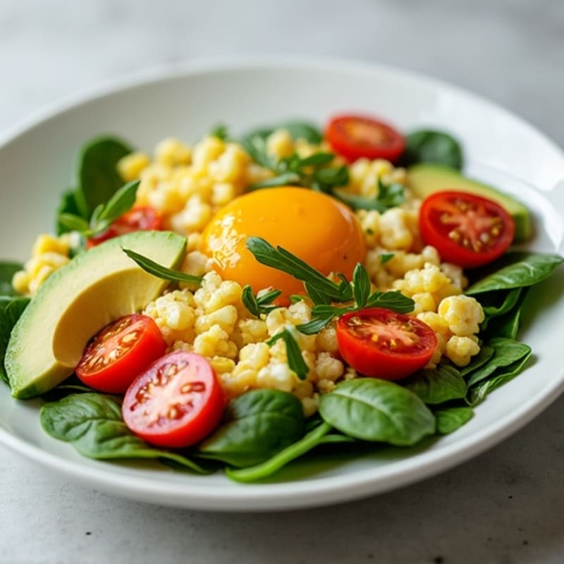 Egg White Spinach Scramble with Cherry Tomatoes