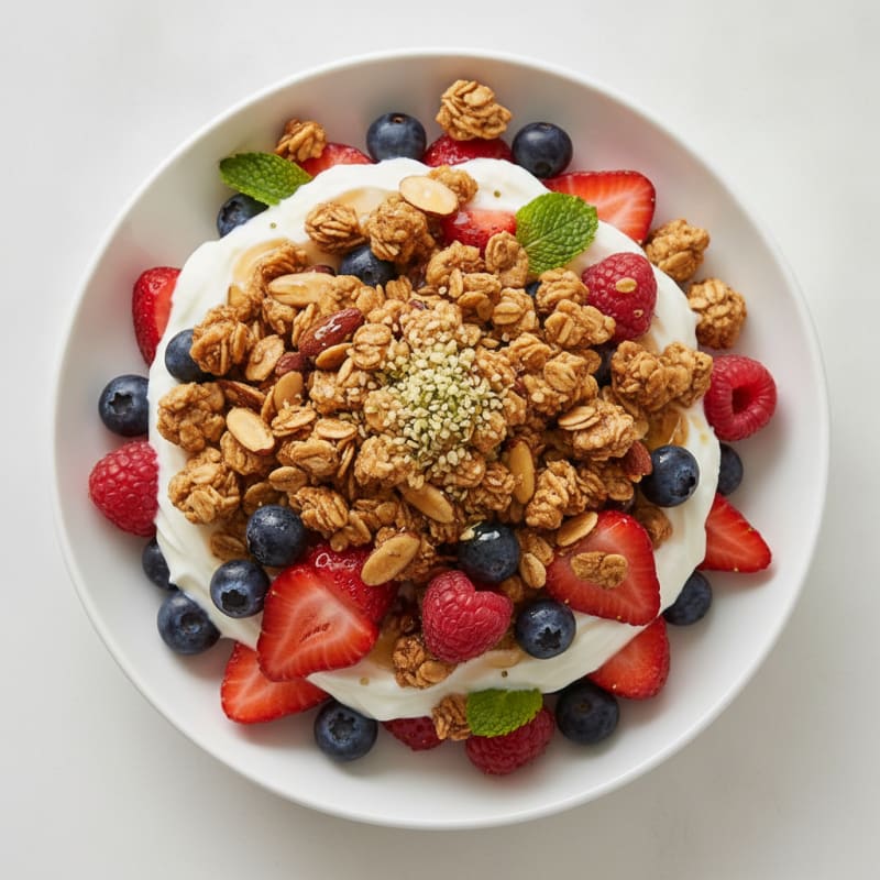 Greek Yogurt Parfait with Mixed Berries and Crunchy Almond Granola