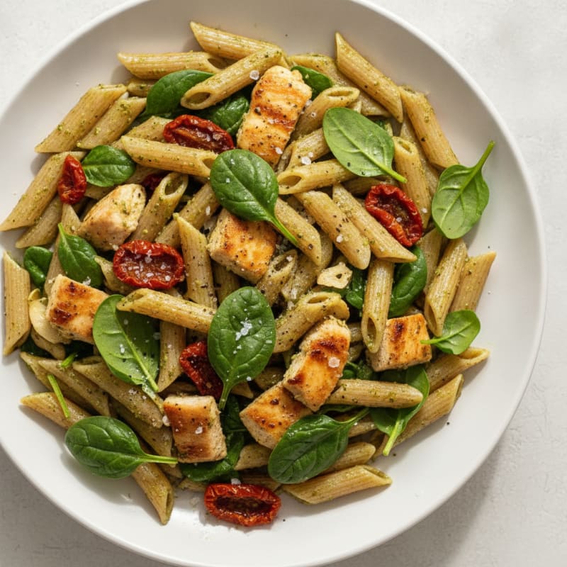 Pesto Chicken Pasta with Sun-Dried Tomatoes