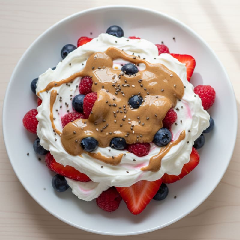 Greek Yogurt Protein Parfait with Mixed Berries and Almond Butter