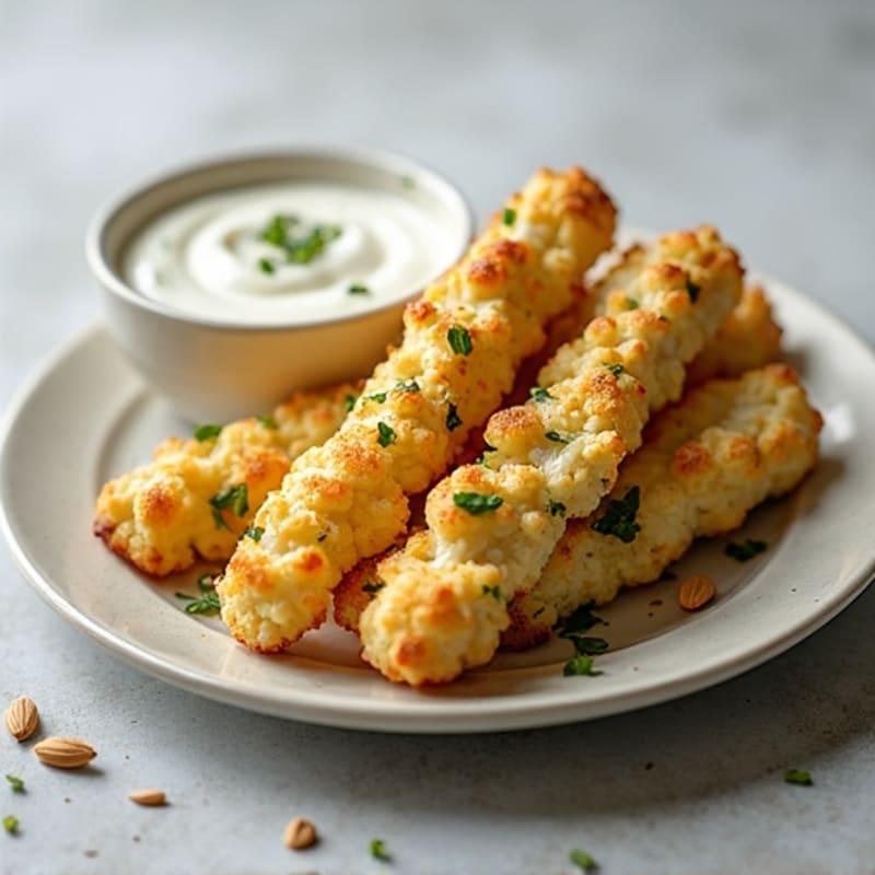 Herb-Roasted Garlic Cauliflower Breadsticks with Greek Yogurt Dip