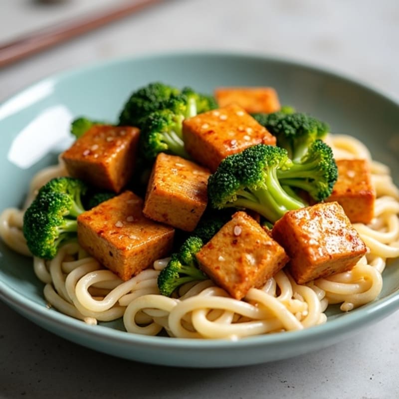 Crispy Tofu with Roasted Broccoli and Spicy Peanut Sauce
