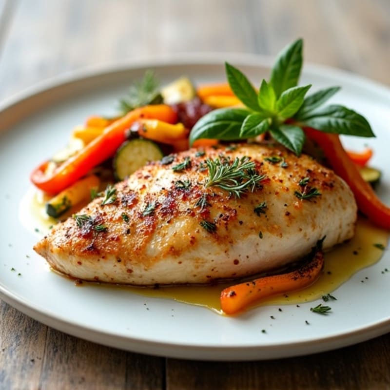 Herb-Crusted Pan Seared Chicken with Roasted Vegetables