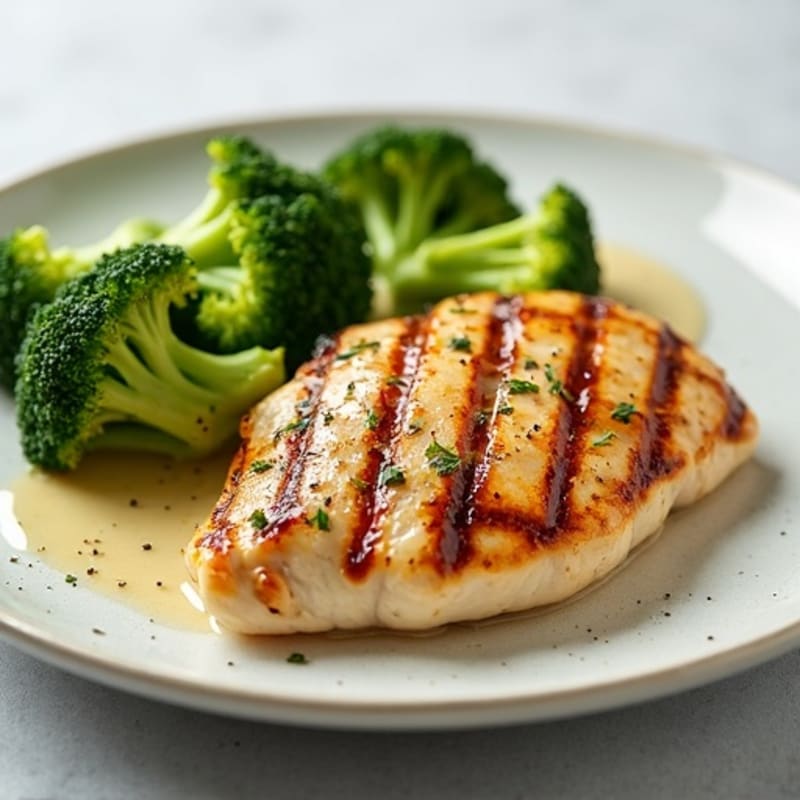 Grilled Chicken Breast with Steamed Broccoli and Lemon