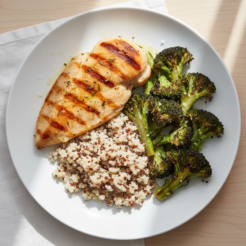 Grilled Chicken Breast with Quinoa and Roasted Broccoli