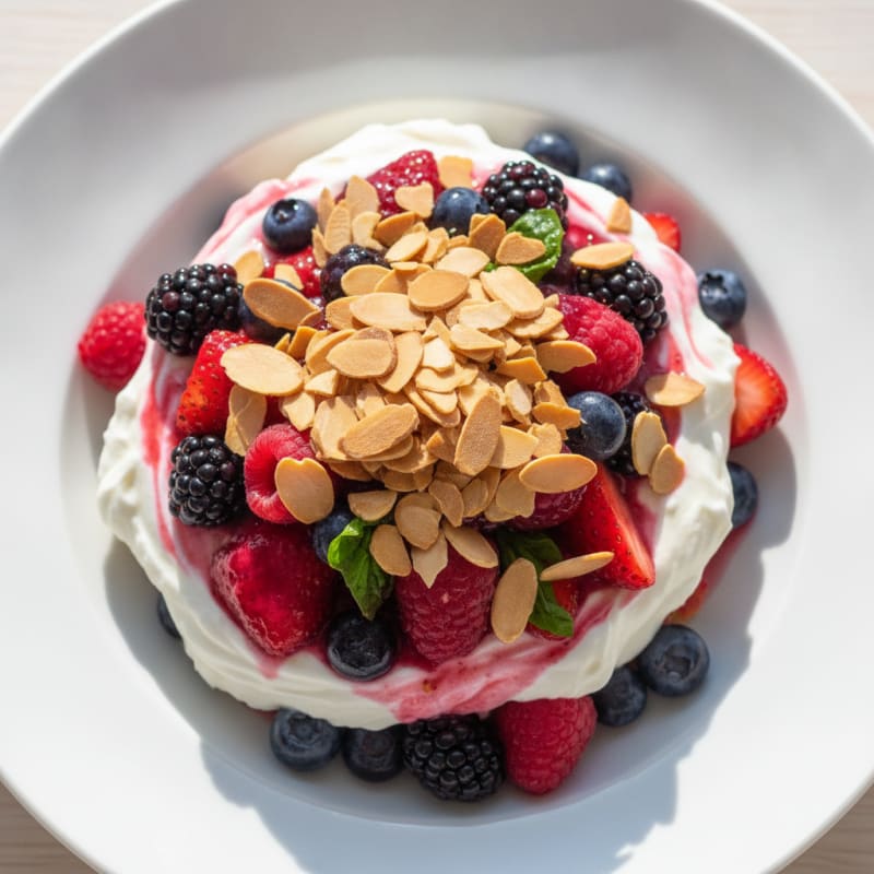 Greek Yogurt Protein Parfait with Mixed Berries and Almonds