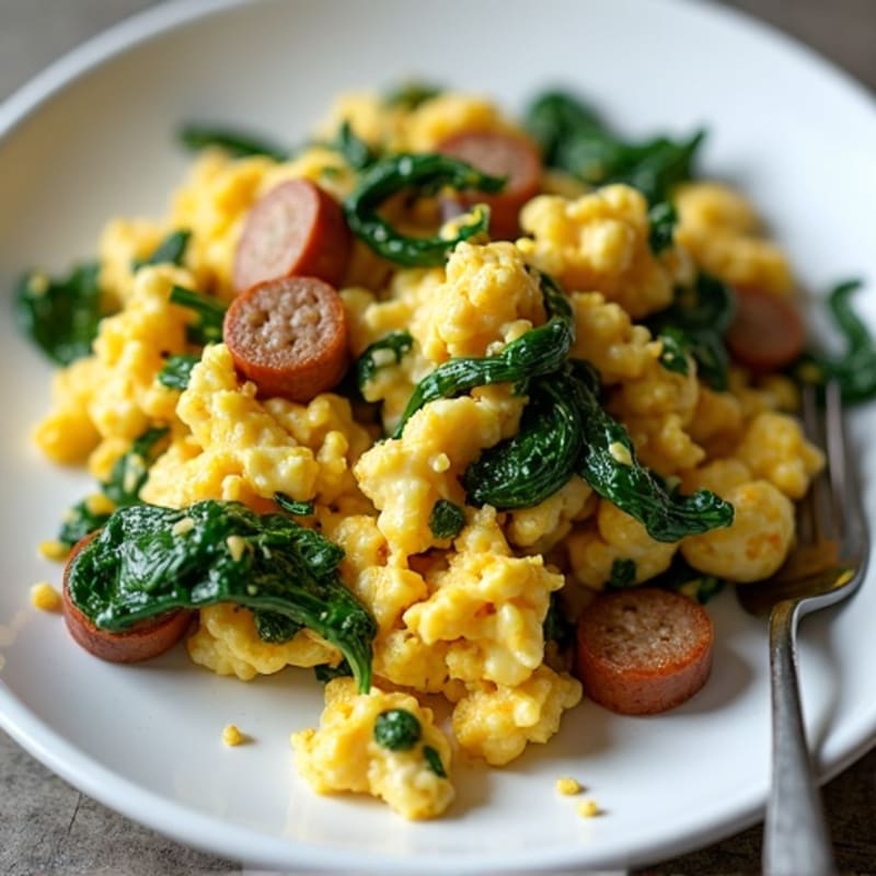 Egg and Spinach Scramble with Chicken Sausage