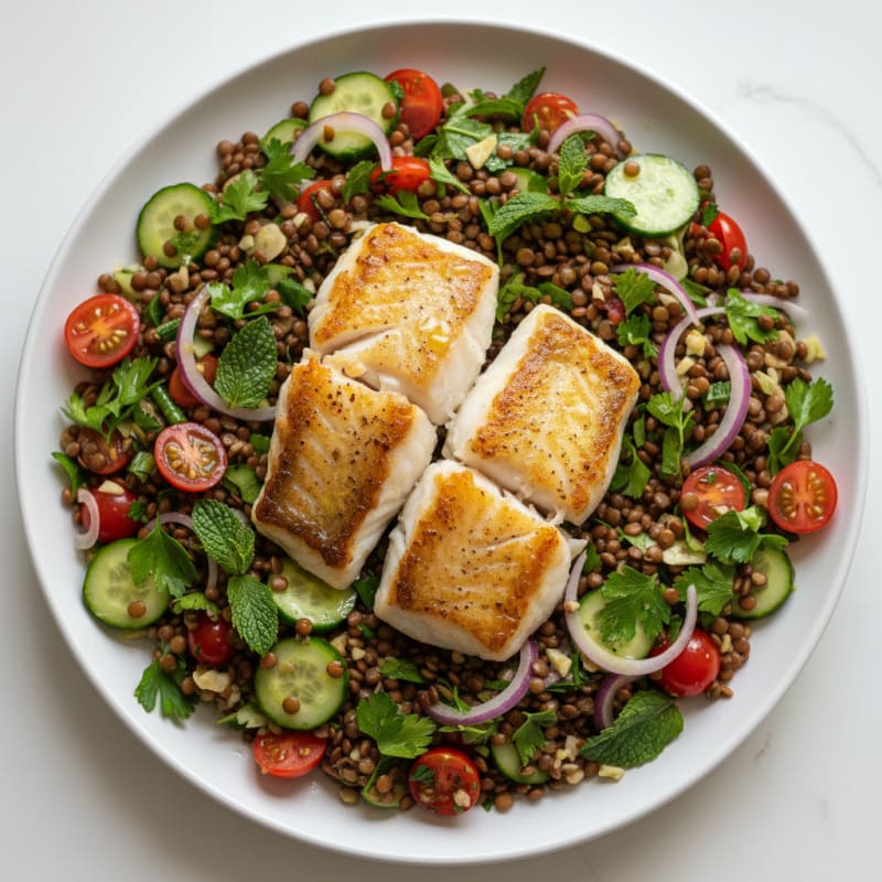 Pan-Seared Cod with Herbed Lentil Salad